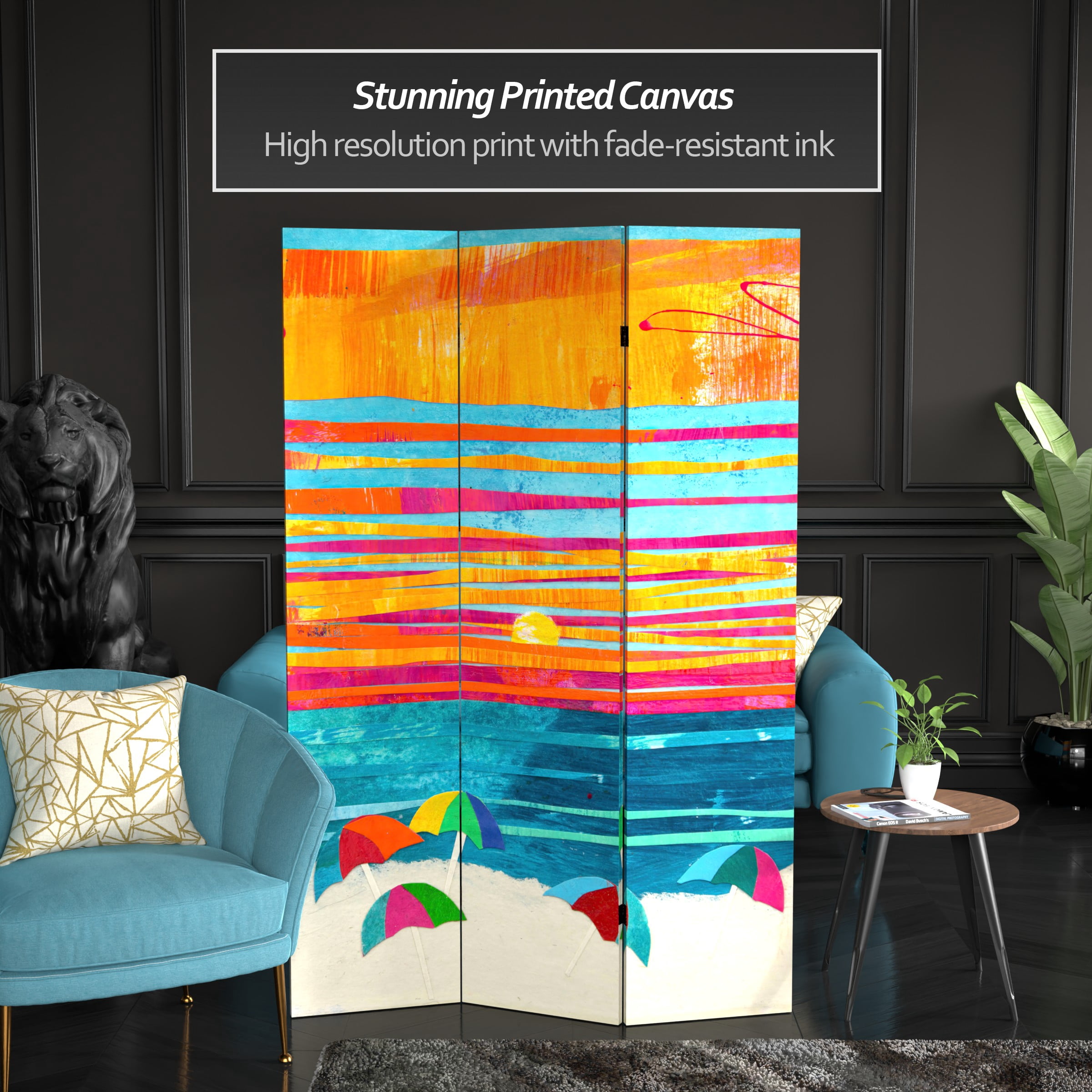 6 ft. Tall Double Sided Sunlit Tides Canvas Room Divider