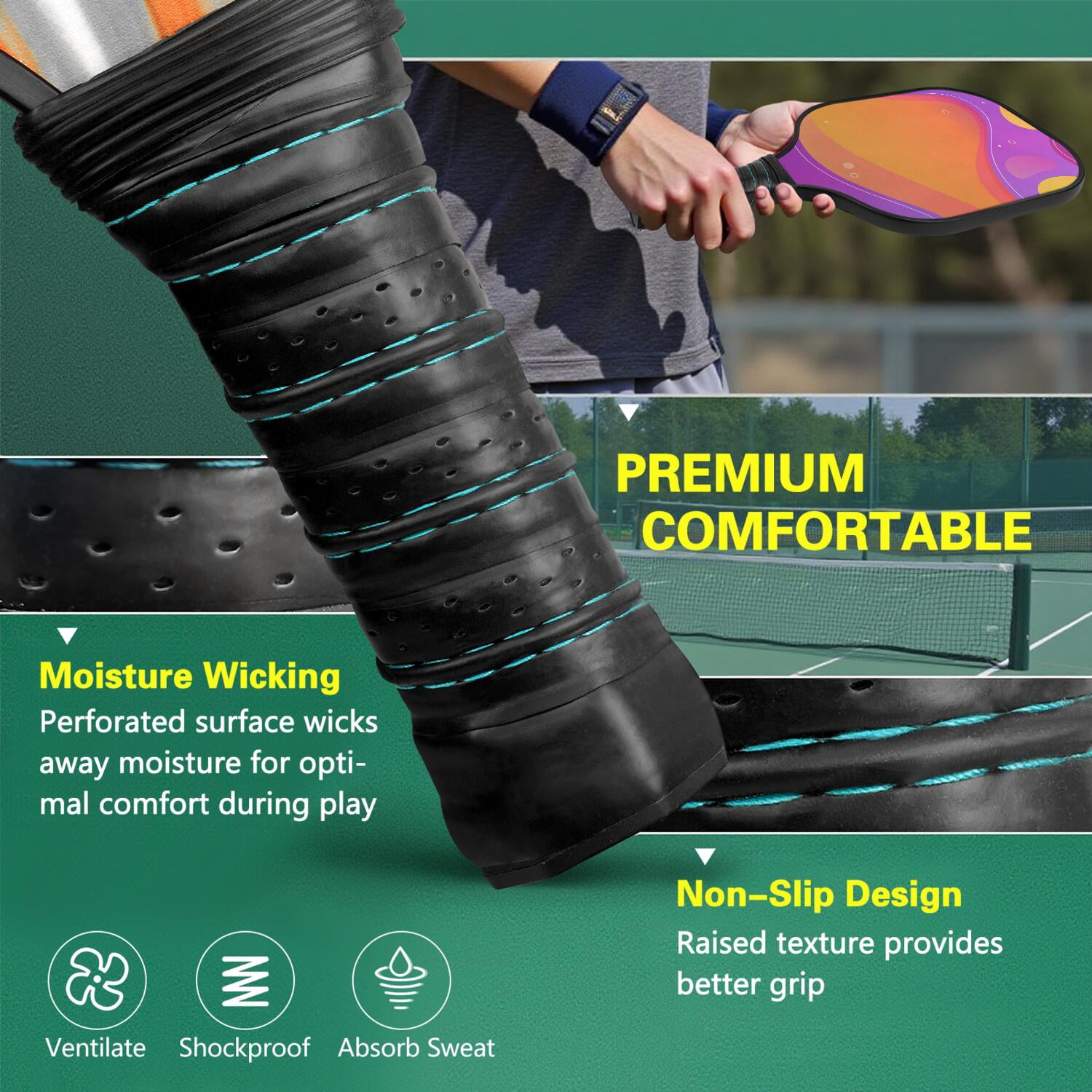 Pickleball Paddles Set Of 2, Fiberglass Surface, Neon Fluid Print, 4 Balls & Bag