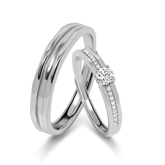 Meissa 925 Sterling Silver Matching Couple Rings Set - His & Hers Twisted Design with Cubic Zirconia Engagement & Wedding Bands, Hypoallergenic, Perfect for Promise/Romantic Gifts