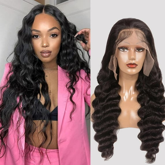 13x4 Lace Front Human Hair Wigs Deep Wave Wigs HD Lace Front Human Hair Wigs Brazilian Hair Wig Pre Plucked With Baby Hair 150% Density Body Wave Wigs for Black Women 32inch Natural Color