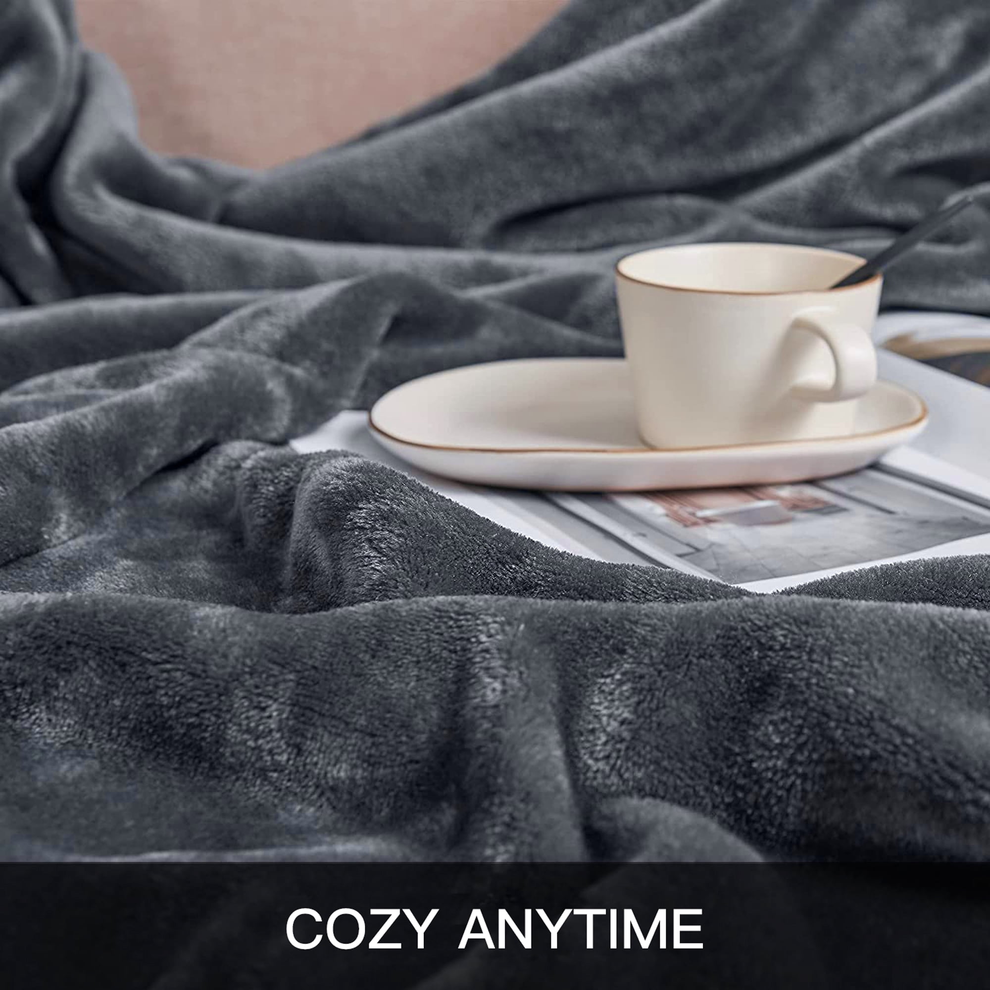 Throw Blanket, Fuzzy & Plush Warm Fleece Blanket, Queen Size Dark Gray Blankets for Couch Beds, Washable Soft Blankets for Women, 90" x 90"