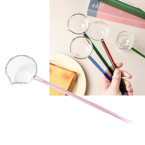 Cuchara para servir de vidrio grande, cuchara para servir, utensilios de cocina con mango largo de 9,92 pulgadas, cuchara para sopa, cuchara Rosado BLESIY cuchara sopera