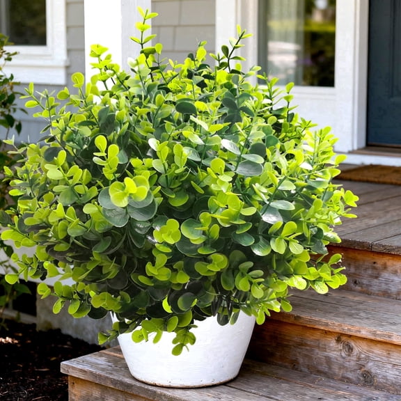 12 Pcs Artificial Plants Outdoor UV Resistant Fake Plants, Outdoor Artificial Fake Flowers Plastic Faux Greenery Plants Boxwood Shrubs for Porch Garden Patio Window Box Decor