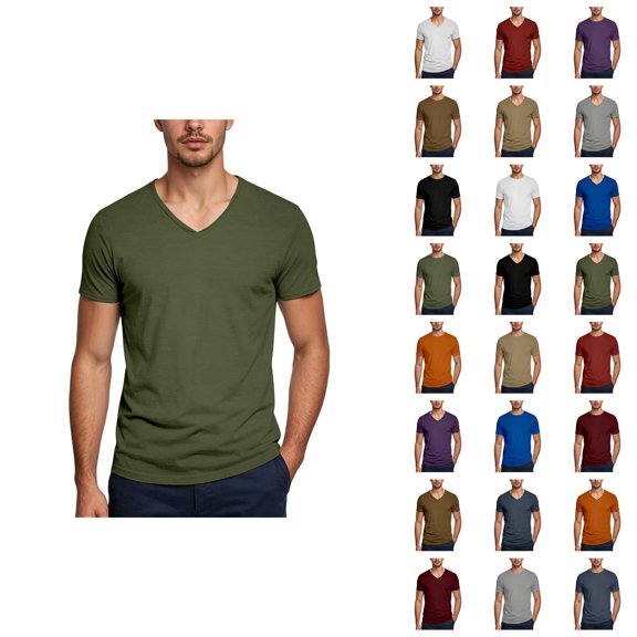 Mens Short Sleeve Shirts Summer Solid Fashion V Neck T Shirts for Men Casual Tops