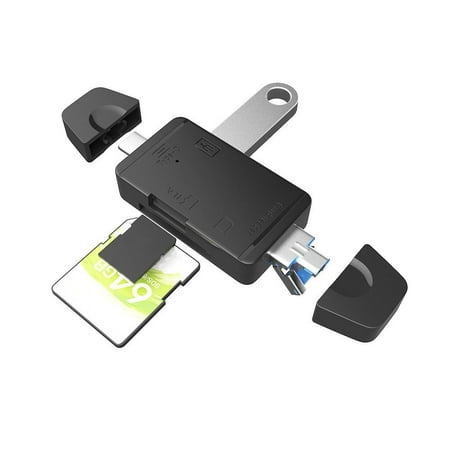 for PC Laptop Flash Drive Adapter TF Card Memory Card Reader USB 2.0 Micro USB Type C Material: ABS environmentally friendly plastic Interface: USB 2.0+Type-C+micro USB Weight: 16g For Android Micro USB/Type-C/USB interface device universal Product Size: 76.5 *28* 10.6mm Data interface: USB3.0*1 Card reader slot : 2 card slot  OTG interface Product name: 6 in 1 card reader Package List: 1 x Multifunctional 6 in 1 Card Reader