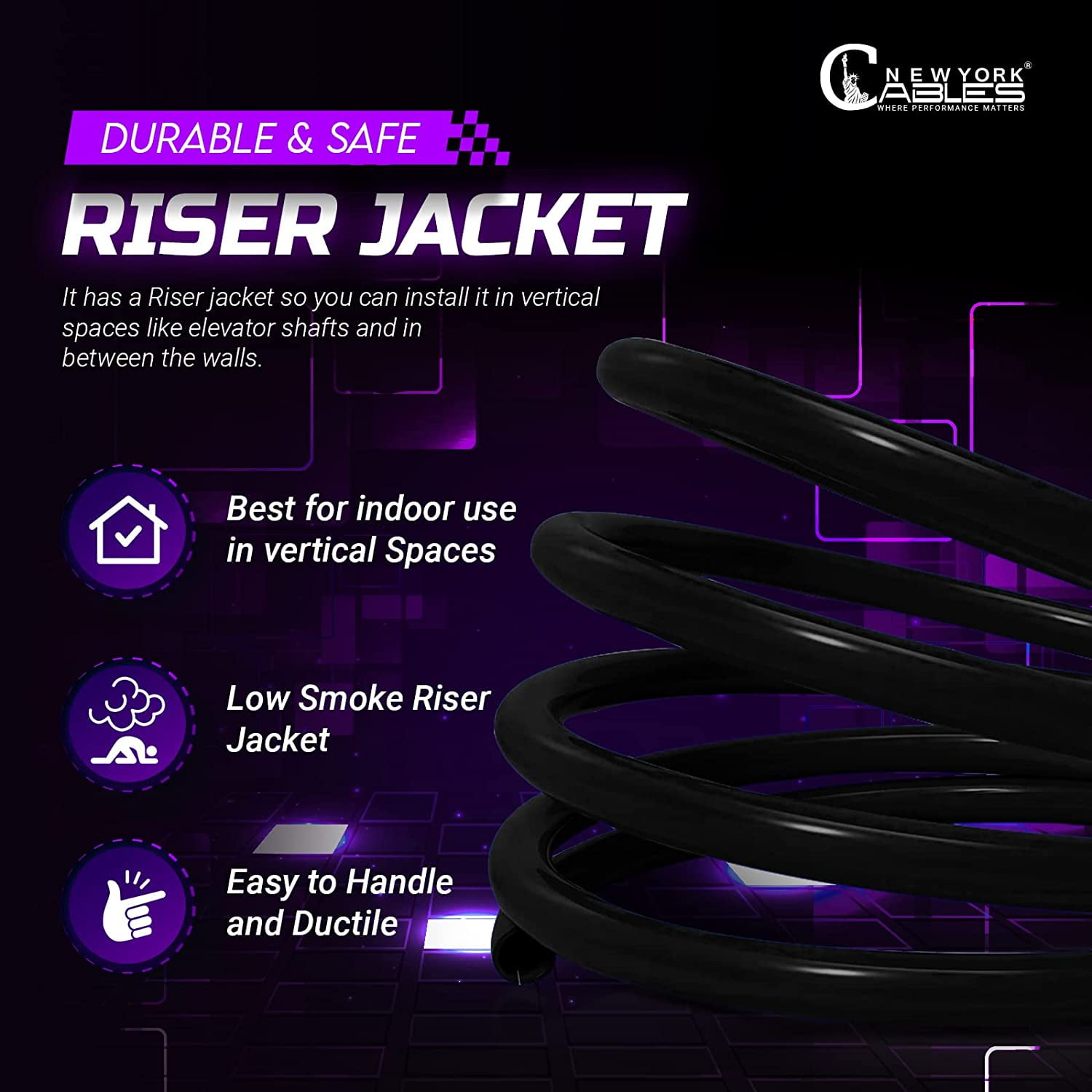 NewYork Cables Cat6 Riser CCA 1000ft Bulk Ethernet Network Lan Cable UTP 4Pairs 550MHz 23AWG Black