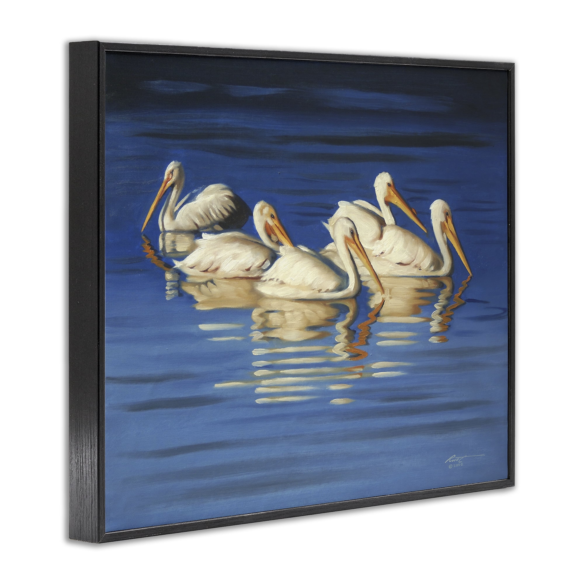 Stupell Industries Pelican Flock Lake Ripples Animals & Insects Painting Black Framed Art Print Wall Art, 30 x 24
