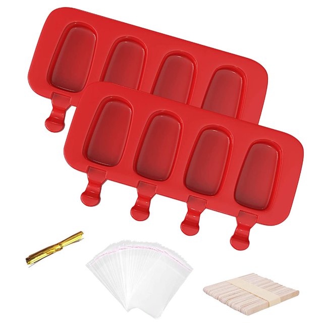 Molde para helado 4 rejillas Bandeja para helado de bricolaje Silicona Antiadherente Craft Pop Freezer Maker, Rojo tholdsy HA004810-04
