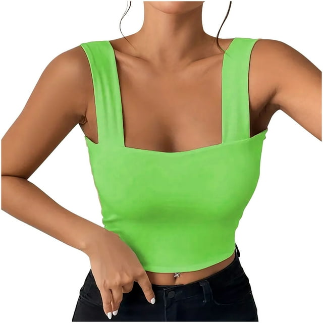 ohmzyzo Camisole pour Femmes Col Carré Sans Manches Décontractée Coupe Ajustée Tuniques Hauts Gilets d'Entraînement Chandails