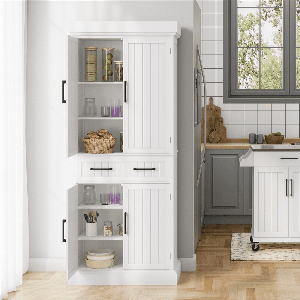 Yaheetech 41'' H Kitchen Pantry Storage Cabinet with Doors and Adjustable Shelves, White, Size: 23.5''Large × 17.5'' W × 41'' H