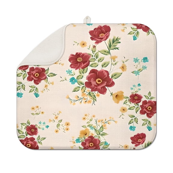 Pioneer Flower Floral Print Pattern Dish Drying Mat for Kitchen 1 Pack, Ultra Absorbent Microfiber Dishes Drainer Mats,16"x18"