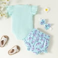 thumbnail image 2 of Dooleck Ribbed Baby Clothes Floral Outfit Infant Bodysuit Onesies Bloomer Shorts Set, 2 of 8