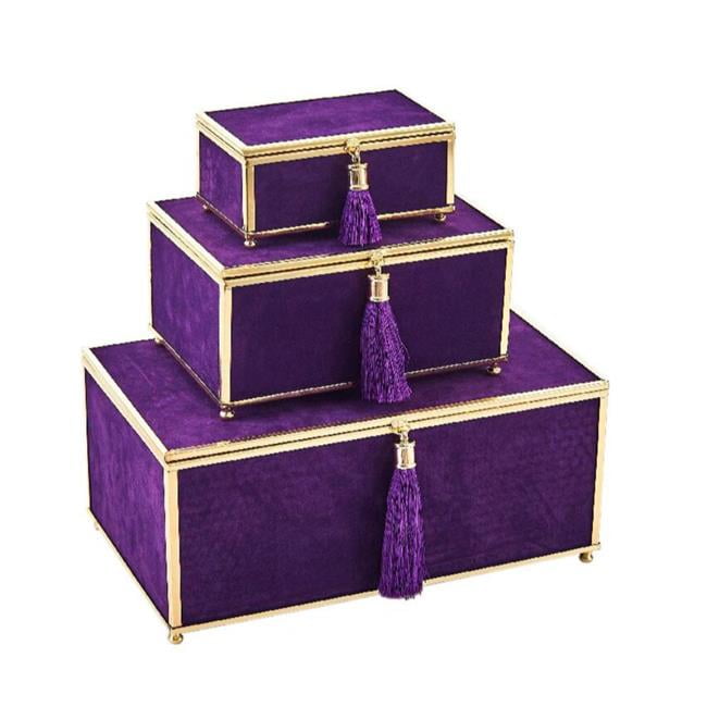 Beautiful Velveteen Storage Boxes with Tassel, Purple Set of 3