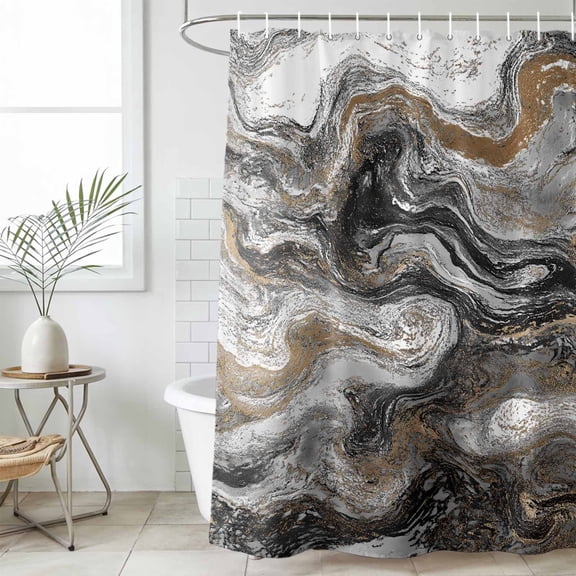 Black Marble Waterproof Fabric Shower Curtain,Retro Chic Abstract Mottled Texture Art Waterproof Fabric Shower Curtain for Bathroom Curtains Bathtubs Shower Curtains with 12 Hooks Standard 72x72