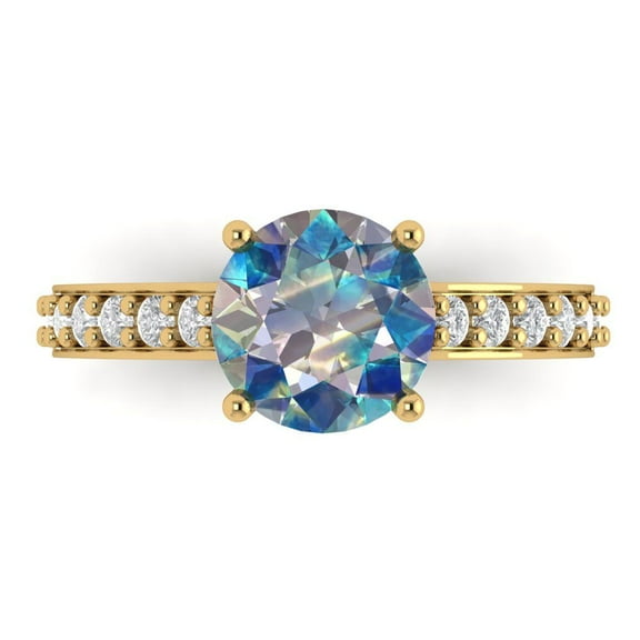 Solitaire with Accents Engagement Ring for Women - 2.3ct Blue Moissanite in 18K Yellow Gold Promise Ring