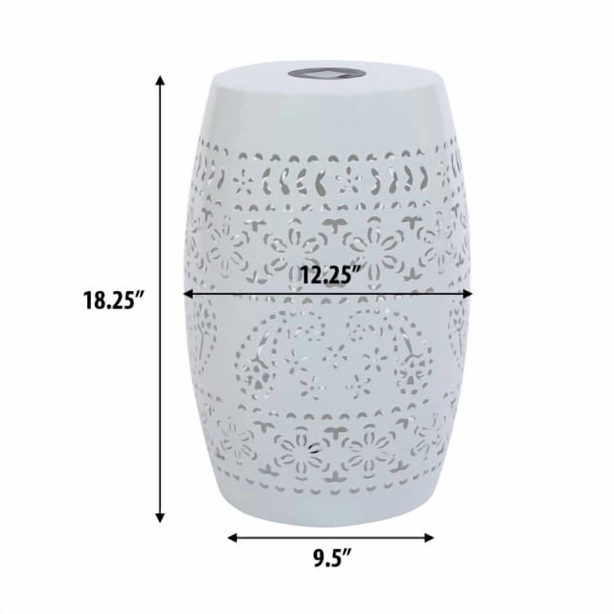 Solar Side Table, Outdoor Side Table with Built-In Solar Battery for Patio Garden Backyard, White