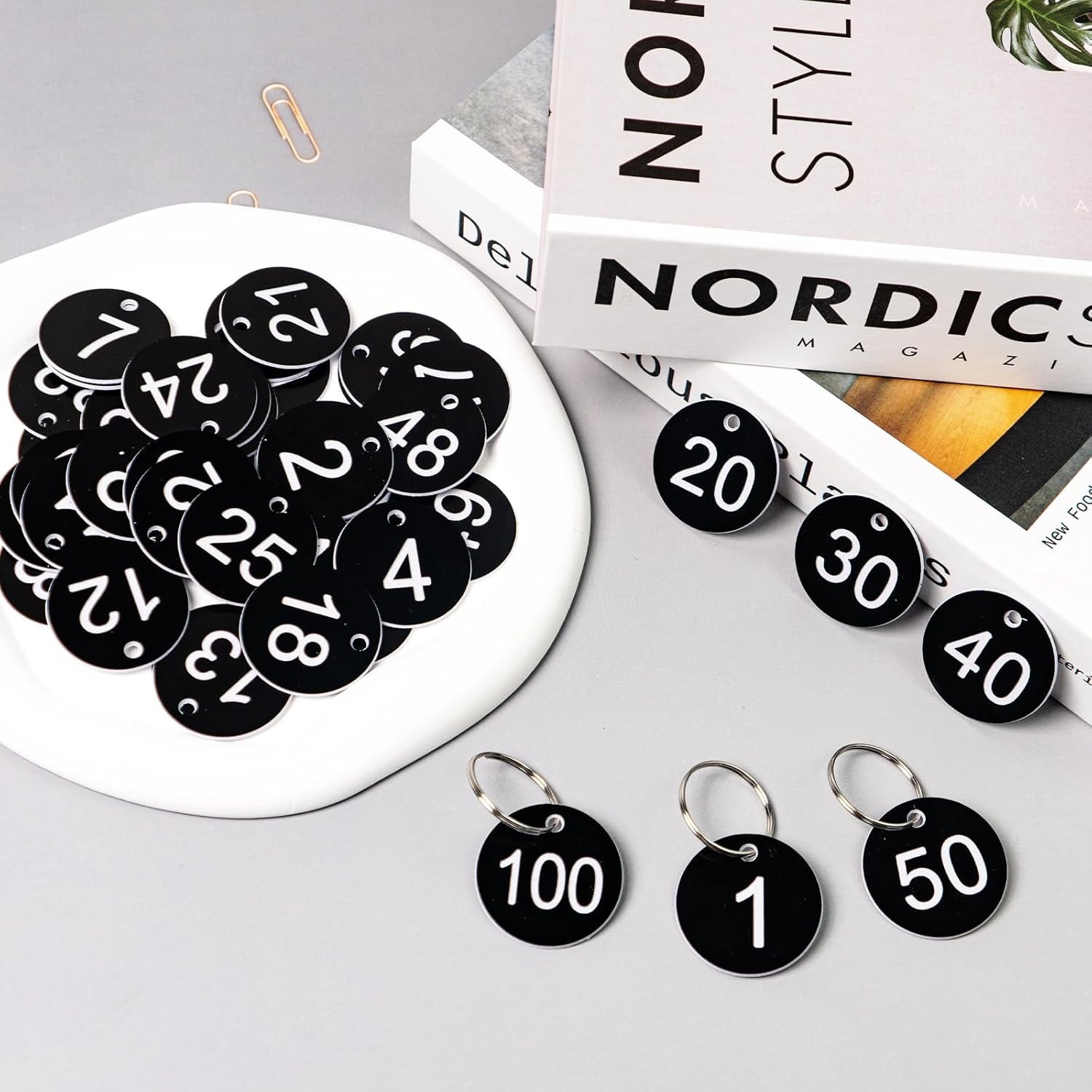 CD4-1-100 Number Tags, 35mm Engraved Round Numbered Marking Identification Tags with Metal Rings for Organized Coded Key Box Cabinet Plant Coding Tag (Black)*04