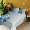 thumbnail image 3 of Ambesonne Christmas Fitted & Top Sheet Set with Shams, Snowflake Motifs Swirls, Blue Pale Blue White, 3 of 5