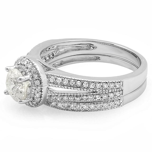 Dazzlingrock Collection 1.25 Carat (ctw) 14k Round Diamond Ladies Split Shank Halo Style Bridal Engagement Ring Set With Matching Band 1 1/4 CT, White Gold, Size 9