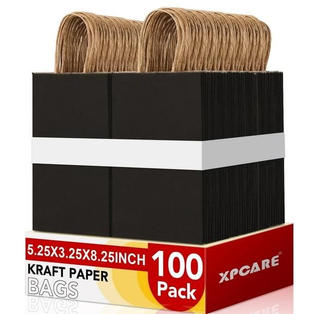 Bolsas de papel para regalo XPCARE, 100 unidades, con asas de 13,3 x 8,3 x 21 cm, color negro