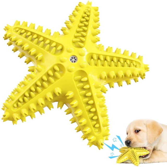 Juguetes limpios para perros, cepillos de dientes para perros masticables, juguetes interactivos para cantar para perros, molares ventilados antimordeduras, estrella de mar, (amarillo) Rojo Verde