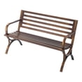 thumbnail image 1 of KFFKFF Outdoor Bench, 50 inch, Carbon Steel Metal Frame with Slatted Pattern Backrest and Round Edge Armrests, Weatherproof Outside Bench, Antique Bronze, 1 of 9
