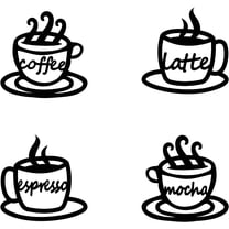 4 Pcs Coffee Wall Art Wooden Espresso Written Art Wall Decor Black Latte Word Hollow Wall Signs Wooden Hanging Decor Silhouette Wall Sculpture for Coffee Shop Dining Kitchen Wall Decor