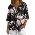 thumbnail image 2 of Warop Women's 3/4 Sleeve Tops Fashionable Printed V-Neck Blouse Loose Fit Pullover T Shirts with Decorative Buttons, 2 of 5
