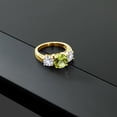 thumbnail image 4 of Gem Stone King 18K Yellow Gold Plated Silver Green Peridot and White Created Sapphire 3-Stone Engagement Ring for Women | 4.07 Cttw | Round 8MM & 6MM | Gemstone Birthstone (Size 7), 4 of 4