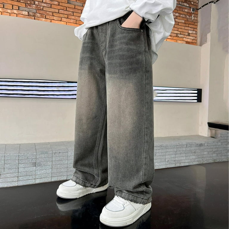 Gibobby Boys Jeans Streetwear Denim Cargo Pants High Waist Floor