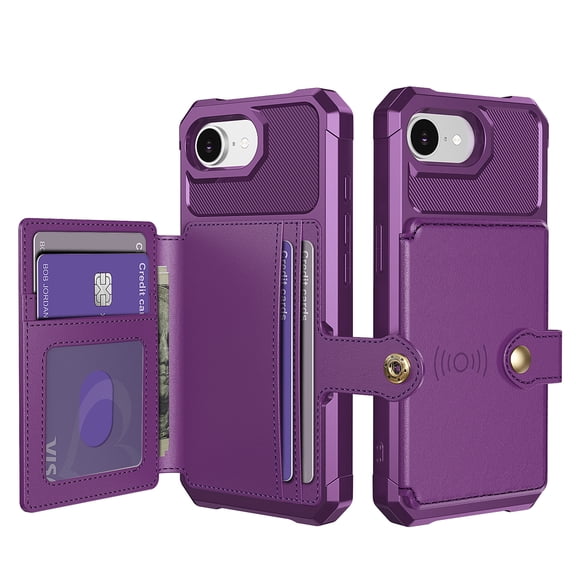 TECH CIRCLE for iPhone 17e/16e Case with Card Holder, Compatible with Magnetic Car Mount, Heavy Duty Shockproof Soft TPU Back Leather Flip Wallet Phone Cover,Purple