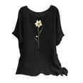 thumbnail image 3 of lcziwo Womens Summer Beach Tops Dressy Casual Cotton Linen Short Sleeve T Shirts Loose Fit Round Neck Blouses 2025 Fashion Floral Print Tees Black M, 3 of 8