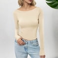 thumbnail image 2 of KyCheLot Womens Long Sleeve Shirts Crew Neck Solid Color Crop Tops Basic Casual Going Out Tee Shirts, 2 of 3