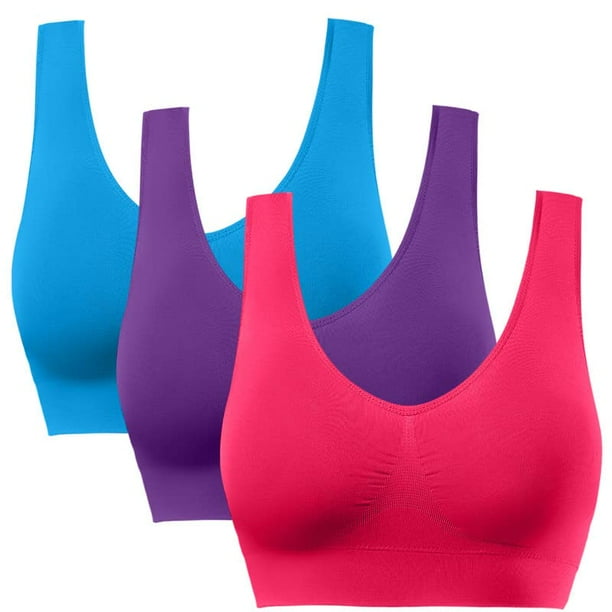 3 Pack Womens Sports Bra Wirefree Stretchy Seamless Removable Padded