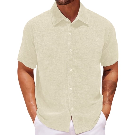 Goodtrade8 Summer T-Shirts for Men Short Sleeve Plain Button Collar Button up Dress Shirts Crew Neck Vintage Casual Mens Shirts