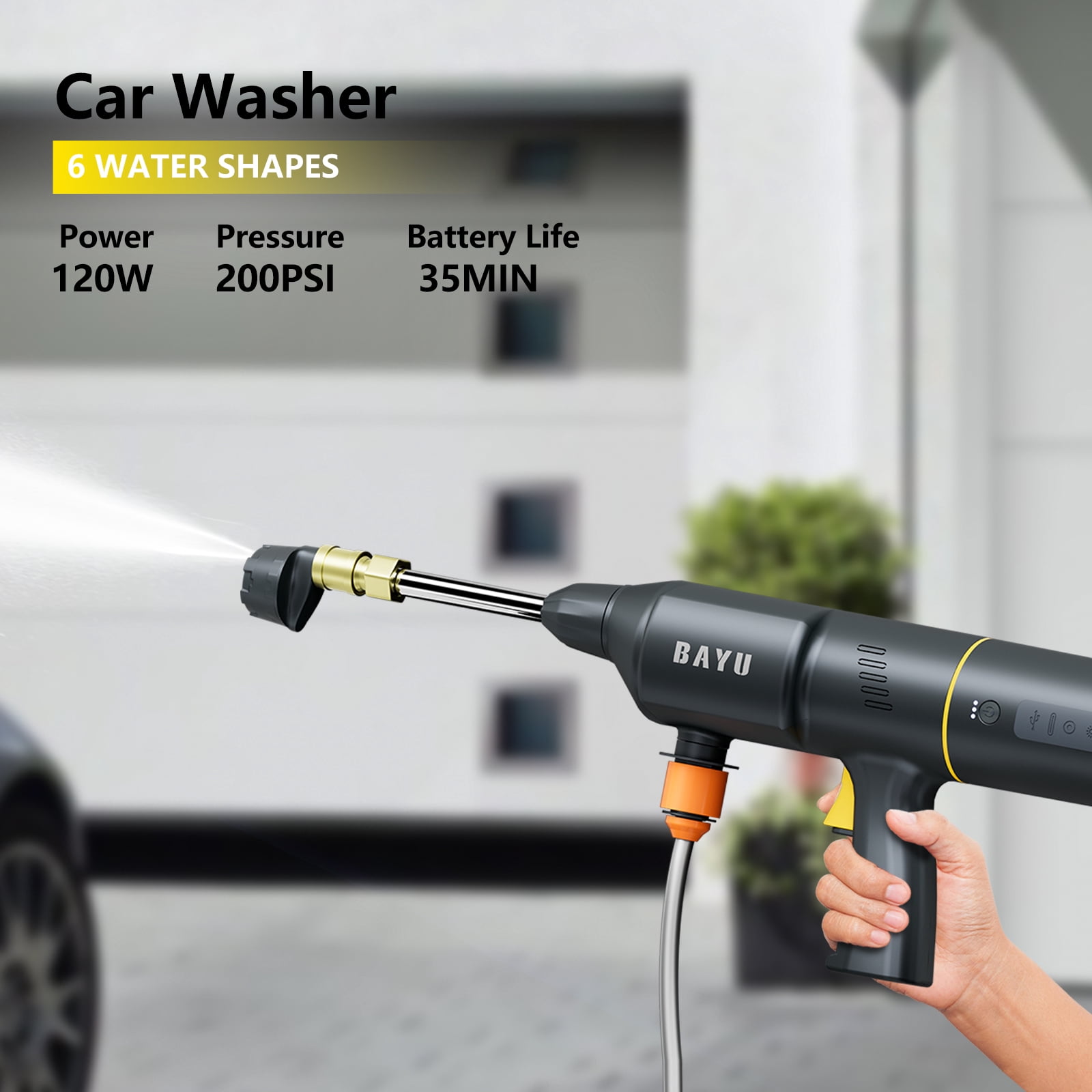 BAYU 6 in 1 Car Battery Jump Starter with Air Compressor, Portable 12V 1500A Auto Jump Box for 5.0 Gas/3.0L Diesel, 150PSI Tire Inflator Air Pump, 19000PA Car Vacuum, 200PSI Cordless Pressure Washer