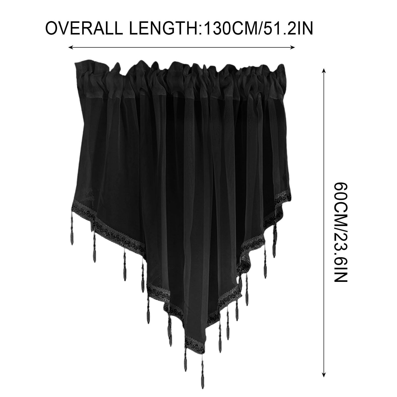 Moqsnm Sheer Beaded Valance Curtains for Kitchen Windows, Rod Pocket Triangle Sheer Voile Swag Curtain Valances Boho Tassels Window Valances for Bedroom Bathroom, (W)51"x(L)24"