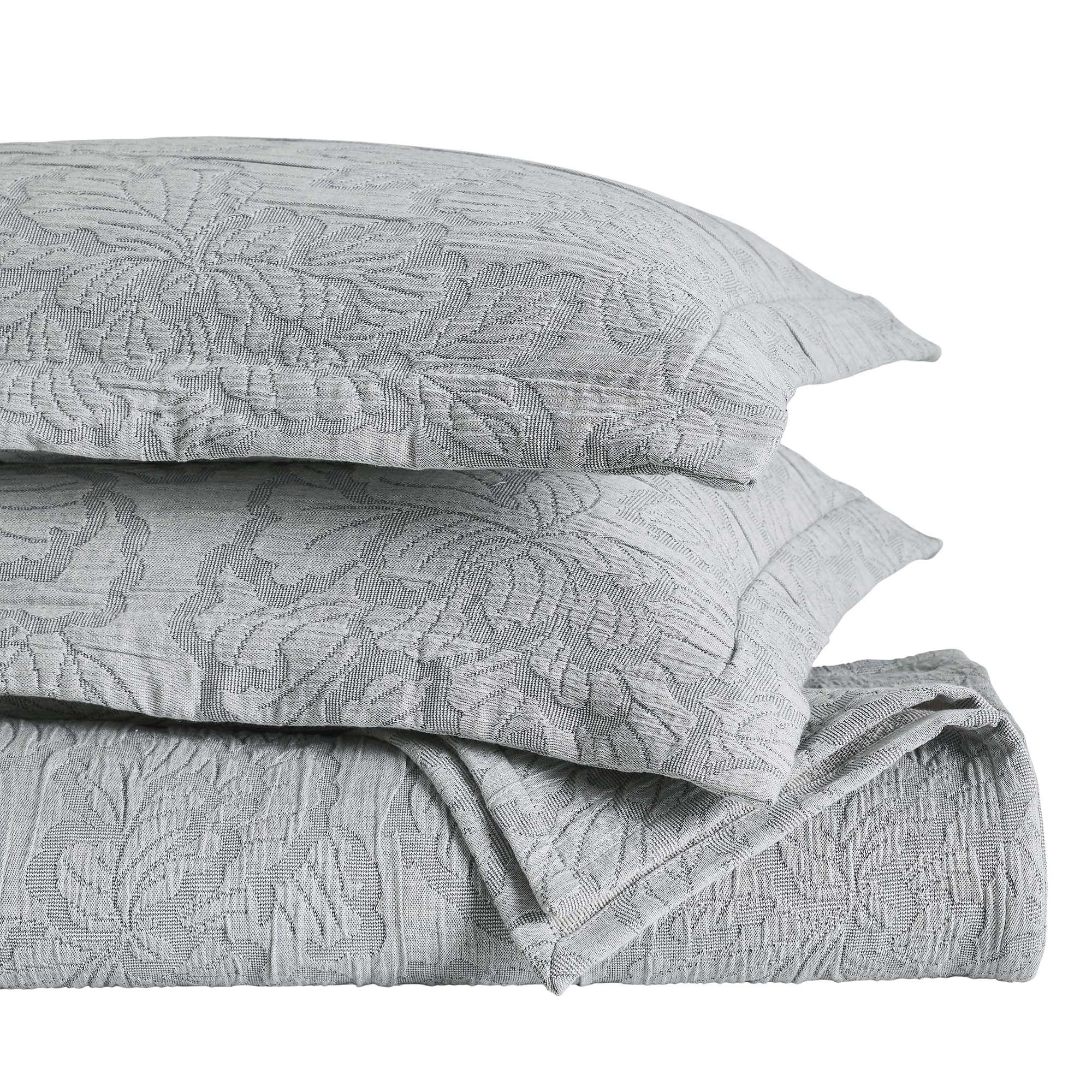 Superior Hibiscus Cotton Matelasse Bedspread and Sham Set, 3-Piece Dual Tone Modern Bedspreads, California King, Gray