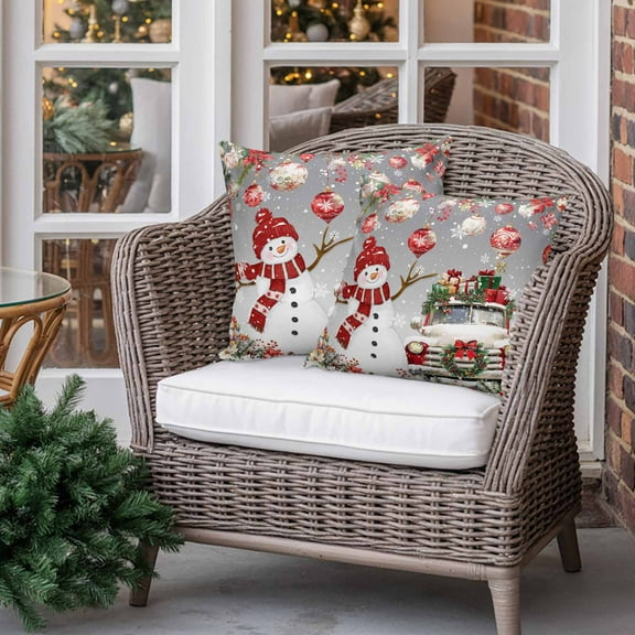 Outdoor Waterproof Pillow Covers Christmas Snowman Farm Truck Decorative Throw Pillow Protectors for Patio Sofa Garden Couch,18x18in 2 Pack