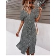 thumbnail image 5 of Summer Women Floral Print Dress Casual Short Sleeve Button Holiday Midi Dresses Female V-Neck Beach Boho Chic Dress Elegant Robe, 5 of 5