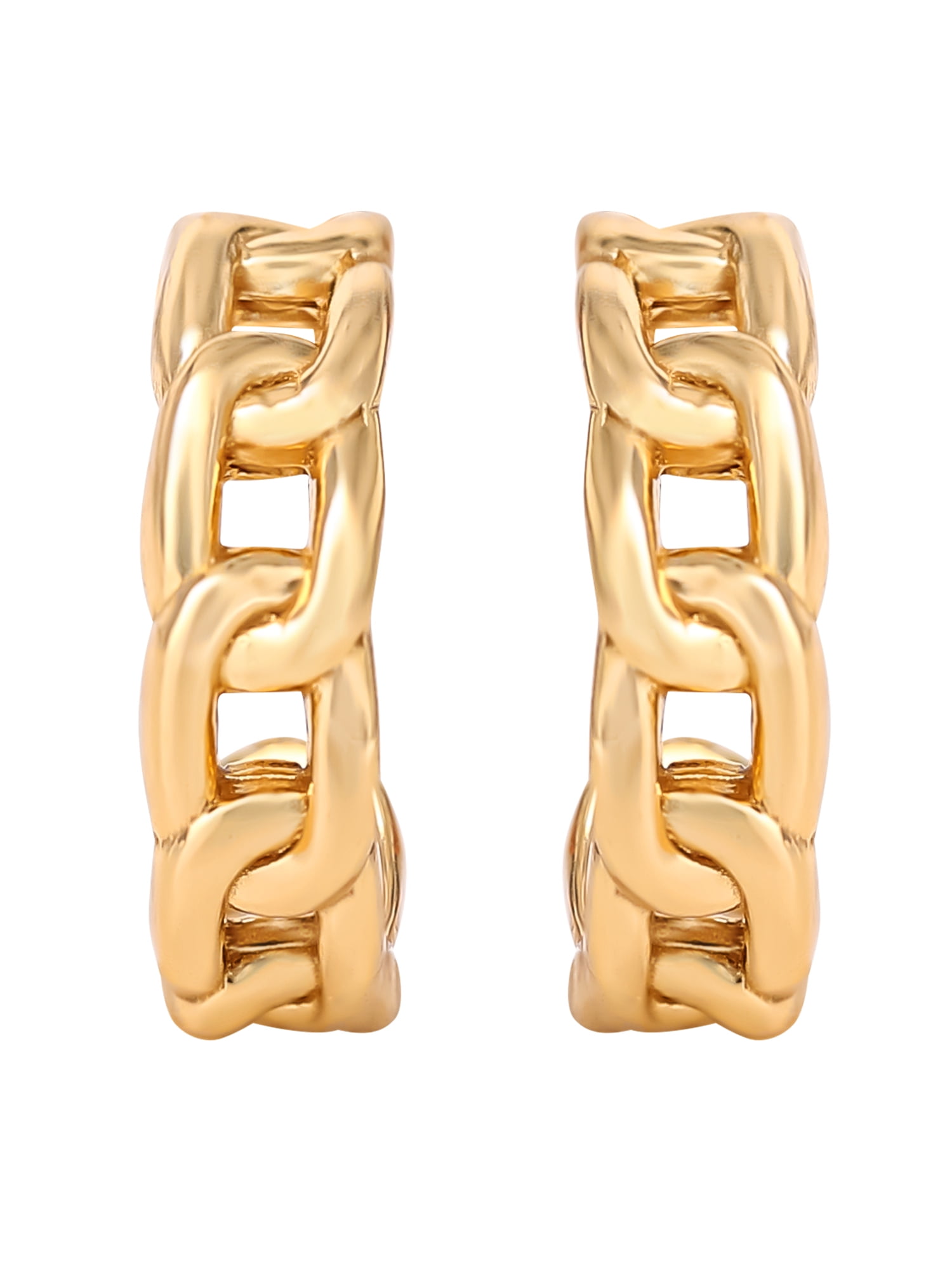 JS Jessica Simpson Women’s Gold Plated Sterling Silver Chain Hoop Earrings