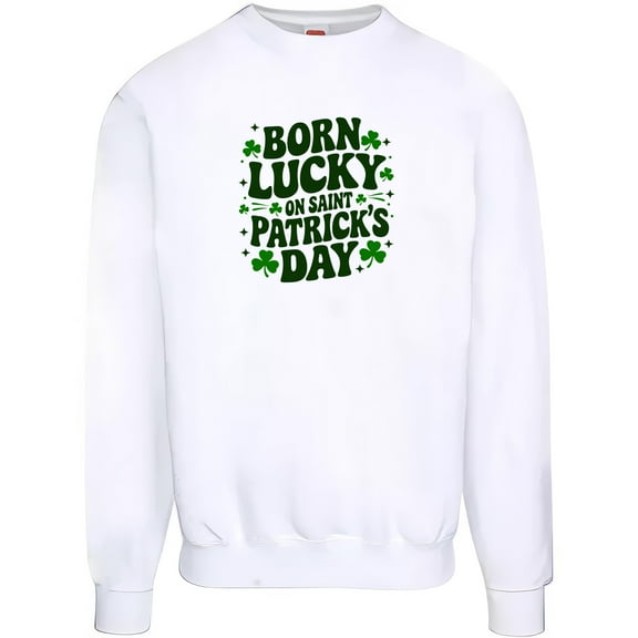 KiraKira Born Lucky on St. Patrick's Day Shirt, Funny Irish Quote T-Shirt, Green Shamrock Sweatshirt for St. Patrick's Day Party