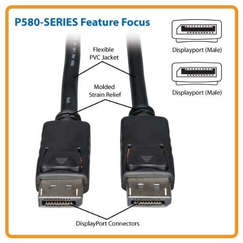 TRIPP LITE Displayport Cable con pestillos (m/m), DP a DP, 4K x 2k, 6 pies. (P580-006), negro