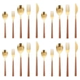 thumbnail image 1 of Set 20 Pieces, Wood Surface Handle And Matte Gold Head Flatware Set, Stainless Steel Cutlery Set, Utensil Sets, Service Set for 4, 1 of 7