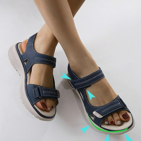 

〖Yilirongyumm〗 Blue 40 Sandals Women Summer Wedges Sandals Breathable Sport Non-Slip Shoes Women Open Style Toe Beach Women s Sandals