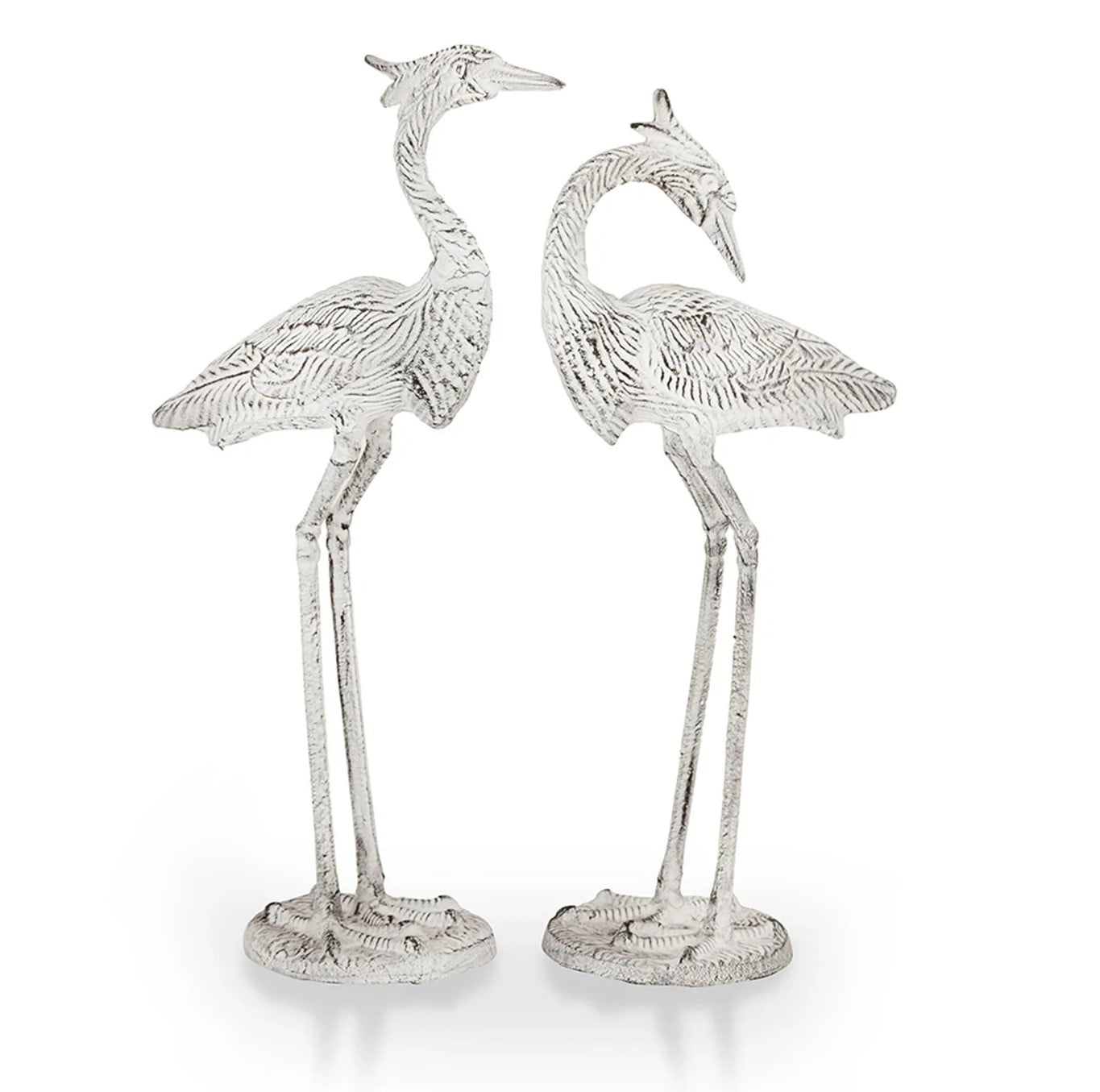 Courting Egret Pair Antique White Metal Garden Sculpture