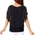thumbnail image 3 of Blusa holgada informal de manga corta con manga de murciélago y gasa para mujer, 3 of 5