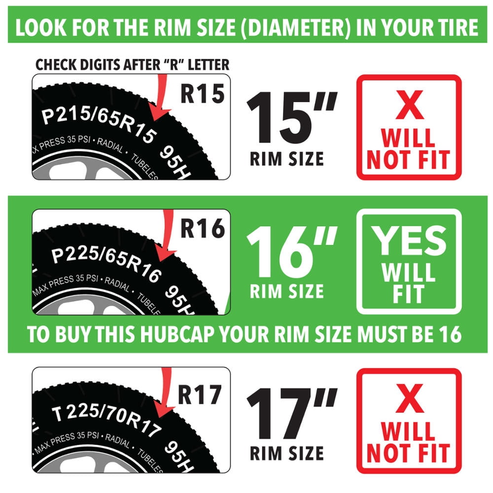 BDK (4 Pack) of Premium 16" inch Hubcap Wheel Cover Replacements for OEM Steel Wheels, High Grade ABS with Retention Ring, KT-1042-16