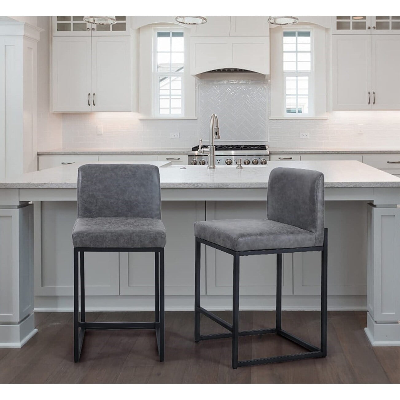 ALPHA HOME 24 Bar Stools Set of 2 Pu Leather Counter Height Bar