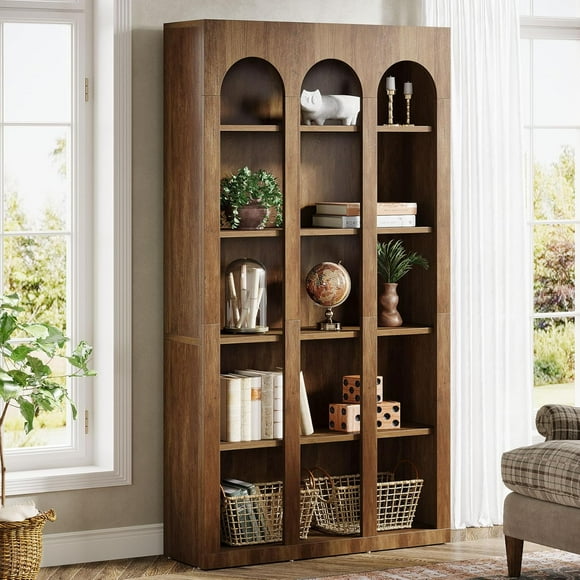 Tribesigns 5-Tier Farmhouse Tall Bookshelf, 70.87-Inch Rustic Wood Bookcase with Open Shelves, Large Mid Century Modern Book Shelf Vintage Display Storage Shelving Unit for Home Office, Brown